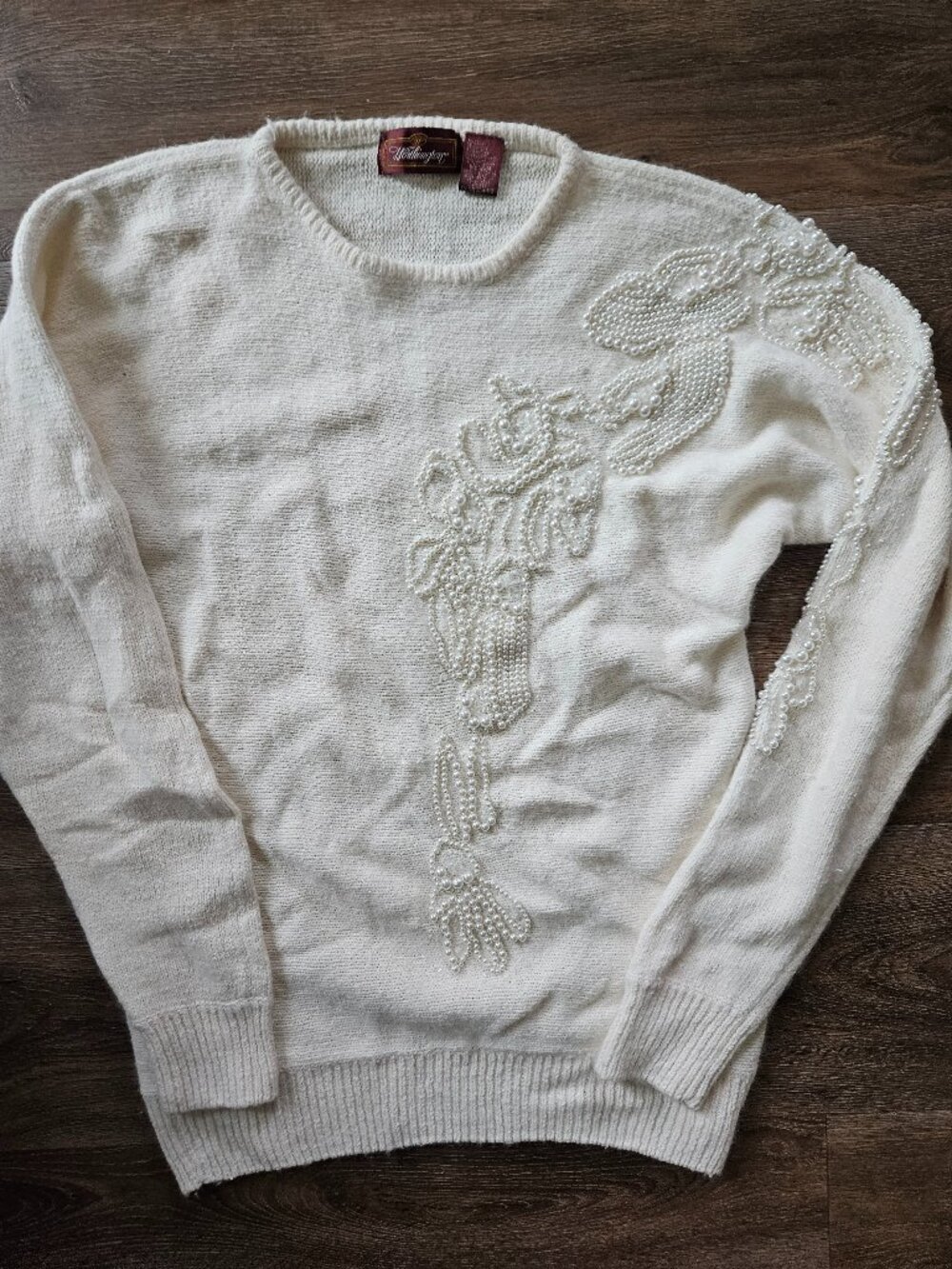 Vintage silk angora cream ivory beaded pearl worthington sweater women's medium